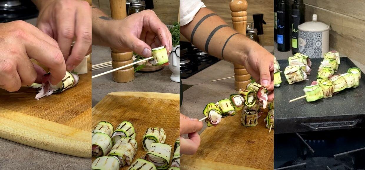 Spiedini di zucchine filanti con pancetta e primo sale